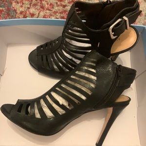 Antonio Melani Black Caged Blythe Heels, size 9.5